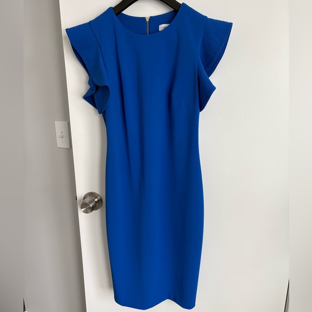 Calvin Klein Cobalt Blue Flutter Sleeve Midi Dress